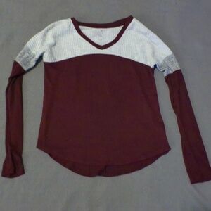 Burgundy, White, and Grey Long Sleeve Shirt